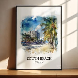 South Beach Wall Art, South Beach Print, Miami Watercolor Art, Miami Beach Gift, Travel Print, Travel Poster, Housewarming Gift