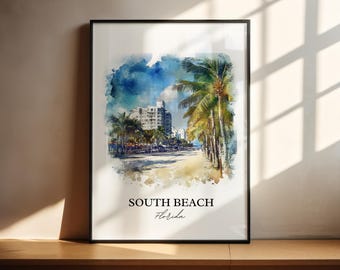 South Beach Wall Art, South Beach Print, Miami Watercolor Art, Miami Beach Gift, Travel Print, Travel Poster, Housewarming Gift