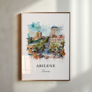 Abilene Texas Wandkunst, Abilene TX Druck, Abilene Aquarellkunst, Jones County Texas Geschenk, Reiseplakat, Einweihungsgeschenk