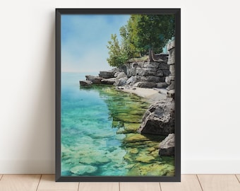 Door County Watercolor Art Door County Travel Print Wisconsin Artwork Green Bay WI Decor Lake Michigan Wall Art