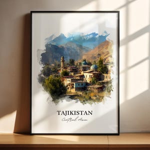 Tajikistan Wall Art, Tajikistan Print, Tajikistan Watercolor Art, Tajikistan Country Gift, Travel Print, Travel Poster, Housewarming Gift