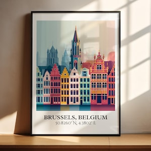 Brussels Art, Brussels Retro Travel Art, Brussels Home Decor, Brussels Belgium Gift, Belgium Travel Art, Travel Prints, Housewarming Gift