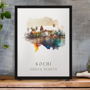 Kochi traditional travel art - India, Kochi Kerala poster, Wedding gift, Birthday present, Custom Text, Personalized Gift