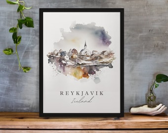 Cartel turístico de Reikiavik, Islandia - Arte tradicional en acuarela