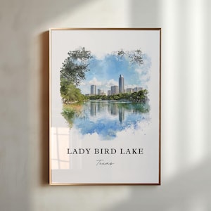 Arte mural de Lady Bird Lake, impresión de Austin, TX, arte de acuarela de Austin, regalo de Lady Bird Lake, Texas, póster de viaje, regalo de inauguración de la casa