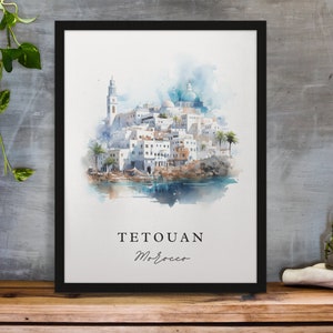 Art traditionnel du voyage de Tétouan - Maroc, affiche de Tétouan, cadeau de mariage, cadeau d'anniversaire, texte personnalisé, cadeau personnalisé