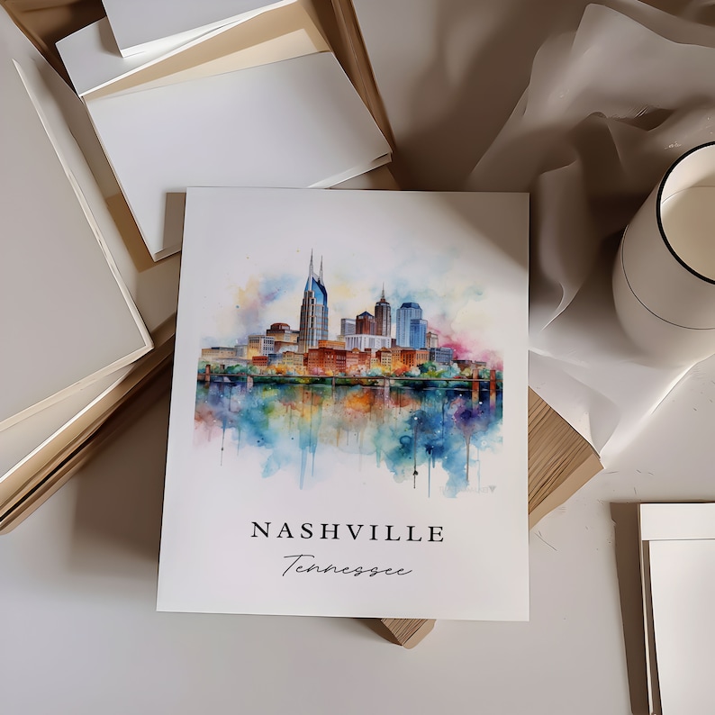 Nashville traditional travel art - Tennessee, Nashville poster, Wedding gift, Birthday present, Custom Text, Personalized Gift image 2