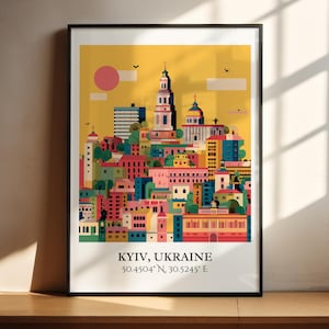 Kyiv Art, Kyiv Retro Travel Art, Kyiv Ukraine Home Decor, Ukraine Gift, Ukraine Travel Art, Travel Prints, Housewarming Gift