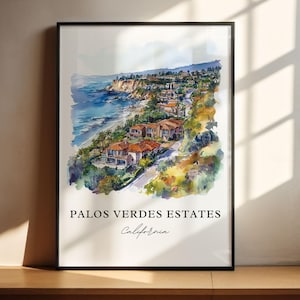 Palos Verdes Estates Wall Art, PVE Print, SoCal Watercolor Art, Los Angeles Gift, Travel Print, Travel Poster, Housewarming Gift