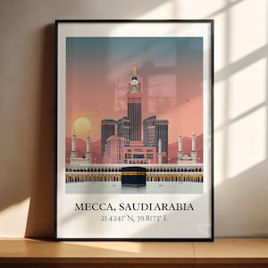 Mecca Saudi Arabia Art, Mecca Retro Travel Art, Mecca Home Decor, Mecca Gift, Saudi Arabia Travel Art, Travel Prints, Housewarming Gift