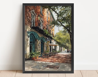 Savannah Akwarela Sztuka Savannah Podróż Wydruk Savannah Georgia Dzieło sztuki Savannah GA Wystrój Savannah Georgia Sztuka ścienna