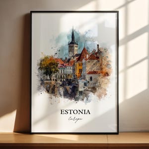 Estonia Wall Art, Estonia Print, Estonia Watercolor Art, Estonia Country Gift, Travel Print, Travel Poster, Housewarming Gift