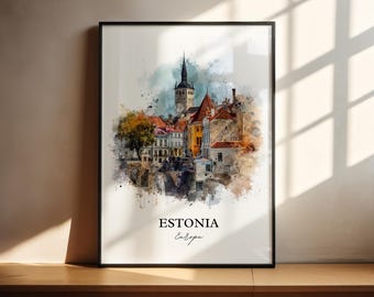 Estonia Wall Art, Estonia Print, Estonia Watercolor Art, Estonia Country Gift, Travel Print, Travel Poster, Housewarming Gift