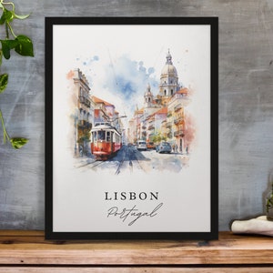 Lisbon Portugal Print - Cityscape Watercolor Art, Framed Option image 2