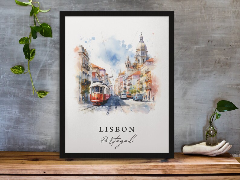 Lisbon Portugal Print - Cityscape Watercolor Art, Framed Option image 2