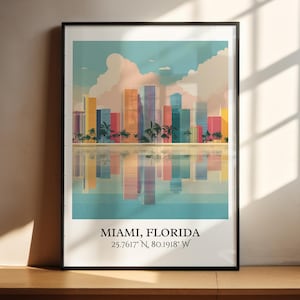 Miami FL Art, Miami Retro Travel Art, South Beach Home Decor, Miami Beach Gift, South Florida Travel Art, Travel Prints, Housewarming Gift