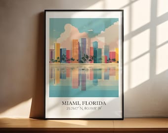 Miami FL Art, Miami Retro Travel Art, South Beach Home Decor, Miami Beach Gift, South Florida Travel Art, Travel Prints, Housewarming Gift