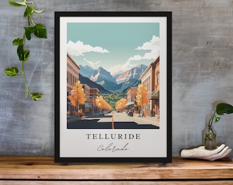 Telluride traditional travel art - Colorado, Telluride poster, Wedding gift, Birthday present, Custom Text, Personalised Gift