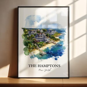 The Hamptons Wall Art, Montauk Print, Hamptons Watercolor Art, The Hamptons NY Gift, Travel Print, Travel Poster, Housewarming Gift