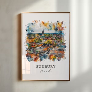 Arte de parede de Sudbury, Ontário, Impressão de Sudbury, Canadá, Aquarela de Sudbury, Presente de Sudbury, Ontário, Pôster de viagem, Presente de inauguração de casa