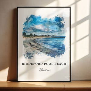 Biddeford Pool Beach Art, Biddeford Beach ME print, Saco Bay aquarel, Kennebunkport cadeau, reisposter, housewarmingcadeau afbeelding 4