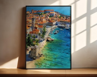 クロアチア、ドゥブロヴニク、アドリア海の真珠 - オリジナル絵画と