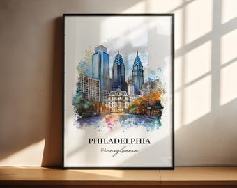 Philadelphia Wall Art, Philadelphia Print, Philly Watercolor Art, Philadelphia Gift, Travel Print, Travel Poster, Housewarming Gift