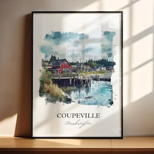 Art mural Coupeville WA, impression Coupeville, oeuvre d'art de Whidbey Island, cadeau Coupeville Washington, impression de voyage, affiche de voyage, cadeau de pendaison de crémaillère