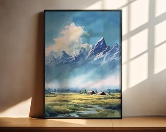 Jackson Hole Watercolor Art Jackson Hole Travel Print Jackson Wyoming Artwork Wyoming Decor Jackson Hole Wall Art