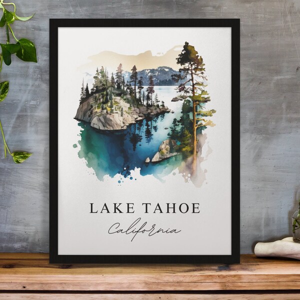 Lake Tahoe traditional travel art - California, Lake Tahoe poster, Wedding gift, Birthday present, Custom Text, Personalised Gift