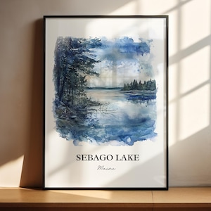 Sebago Lake Wall Art, Casco Maine Print, Maine Watercolor Art, Sebago Lake ME Gift, Travel Print, Travel Poster, Housewarming Gift