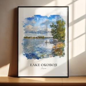 Lake Okoboji Wall Art, Dickinson County Print, Iowa Watercolor Art, Lake Okoboji Gift, Travel Print, Travel Poster, Housewarming Gift