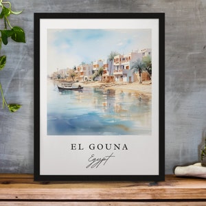 El Gouna traditional travel art - Egypt, El Gouna poster, Wedding gift, Birthday present, Custom Text, Personalized Gift