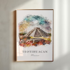 Arte murale di Teotihuacán, stampa MX di Teotihuacán, acquerello di Teotihuacán, regalo di Teotihuacán in Messico, poster di viaggio, regalo di inaugurazione della casa