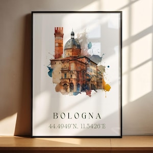 Arte di viaggio tradizionale di Bologna - Italia, poster di Bologna, regalo di nozze, regalo di compleanno, testo personalizzato, regalo personalizzato