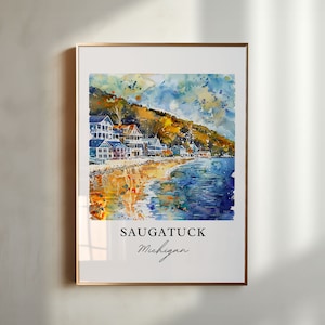Saugatuck MI Art, Saugatuck Print, Saugatuck Watercolor, Saugatuck Michigan Gift, Cartaz de viagem, Presente de inauguração de casa