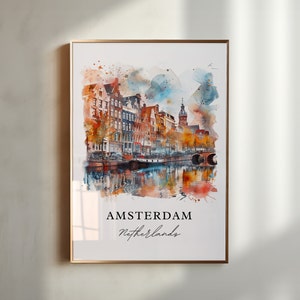Amsterdam Wall Art, Netherlands Print, Holland Watercolor, Amsterdam Gift, Travel Poster, Housewarming Gift