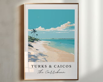 Turks and Caicos Art Print – Caribbean Beach Scene, Custom Text Available