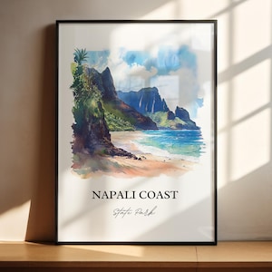 Napali Coast Wall Art, Kauai HI Print, Kauai Watercolor Art, Napali Coast State Park Gift, Travel Print, Travel Poster, Housewarming Gift
