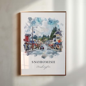 Snohomish WA Print, Snohomish WA Print, Snohomish Downtont Kunstwerk,Seattle Washington Geschenk, Reisedruck,Reiseplakat,Einweihungsgeschenk