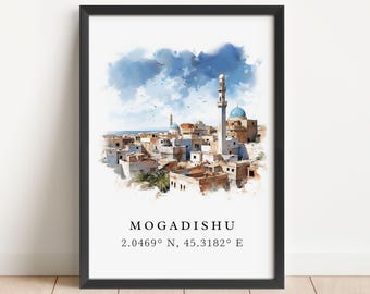 Mogadishu Somalia Poster - Watercolor Cityscape Art Print