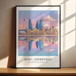Baku Art, Baku Retro Travel Art, Azerbaijan Home Decor, Azerbaijan Gift, Azerbaijan Travel Art, Travel Prints, Housewarming Gift