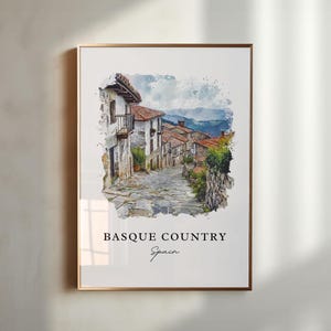 Art du Pays Basque, impression du Pays Basque, aquarelle du Pays Basque, cadeau Vitoria-Gasteiz, affiche de voyage, cadeau de pendaison de crémaillère