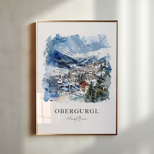 Arte de parede de Obergurgl, impressão dos Alpes de Ötztal, aquarela de Obergurgl Áustria, presente de Tirol Áustria, pôster de viagem, presente de inauguração de casa