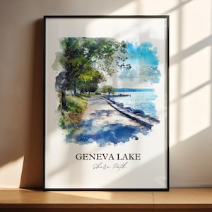 Geneva Lake WI Art, Walworth County Print, Wisconsin Artwork, Geneva Lake Shore Point Gift, Travel Print, Travel Poster, Housewarming Gift