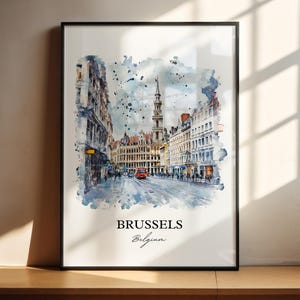 Brussels Wall Art, Brussels Print, Belgium Watercolor Art, Brussels Belgium Gift, Travel Print, Travel Poster, Housewarming Gift