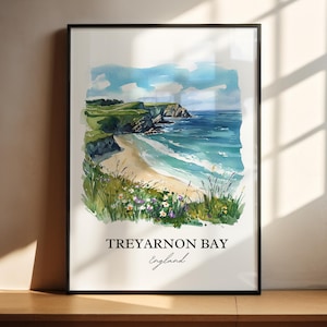 Treyarnon Bay Wall Art, St Merryn England Print, Padstow Watercolor Art, Treyarnon Bay Gift, Travel Print, Travel Poster, Housewarming Gift