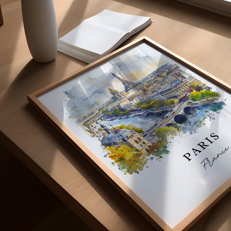 Arte mural de París, impresión de la Torre Eiffel, acuarela de París, regalo de Francia, impresión de viaje, póster de viaje, regalo de viaje, regalo de inauguración de la casa imagen 2