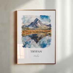 Tryfan Wales Wall Art, Stampa Ogwen Valley, Snowdonia Acquerello Arte, Regalo Tryfan, Stampa di viaggio, Poster di viaggio, Regalo di inaugurazione della casa