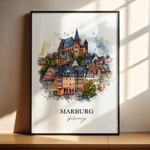 Marburg Germany Wall Art, Frankfurt Print, Germany Watercolor Art, Marburg Gift, Travel Print, Travel Poster, Housewarming Gift